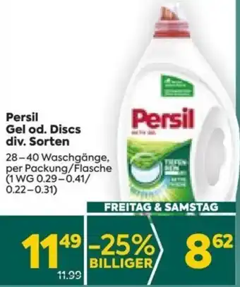 Billa Persil Gel od. Discs div. Sorten 28-40 Waschgänge, per Packung/Flasche Angebot