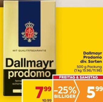 Billa Dallmayr Prodomo div. Sorten 500 g Packung Angebot