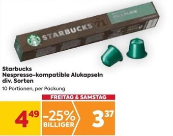Billa Starbucks Nespresso-kompatible Alukapseln div. Sorten 10 Portionen, per Packung Angebot