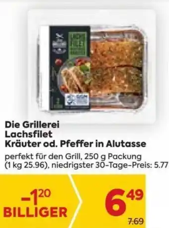 Billa Die Grillerei Lachsfilet Kräuter od. Pfeffer in Alutasse 250 g Angebot