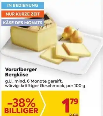 Billa Vorarlberger Bergkäse g.U., mind. 6 Monate gereift, würzig-kräftiger Geschmack, per 100 g Angebot