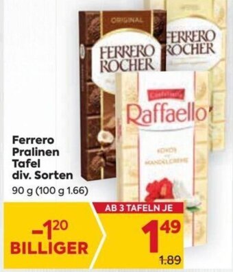 Billa Ferrero Pralinen Tafel div. Sorten 90 g Angebot