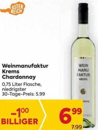 Billa Weinmanufaktur Krems Chardonnay 0,75 Liter Flasche Angebot