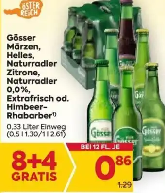 Billa Gösser Märzen, Naturradler Zitrone, Naturradler 0,0% Extrafrisch od. Himbeer- Rhabarber¹) 0,33 Liter Angebot