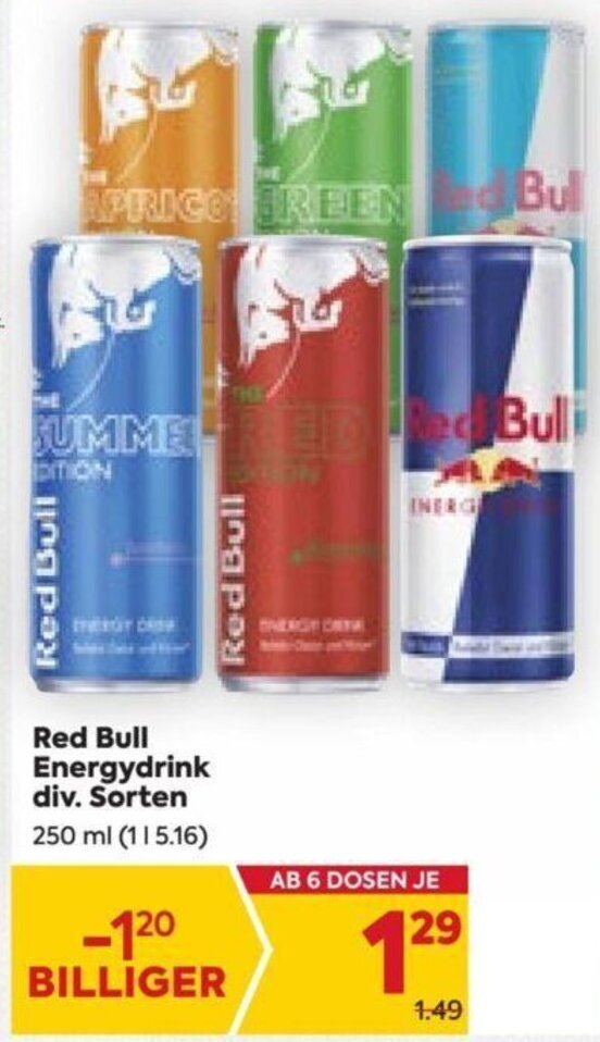 Billa Red Bull Energydrink div. Sorten 250 ml Angebot