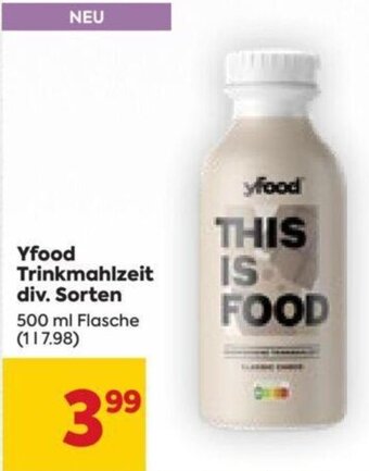 Billa Yfood Trinkmahlzeit div. Sorten 500 ml Flasche Angebot