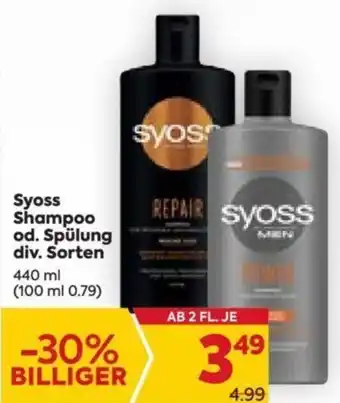 Billa Syoss Shampoo od. Spülung div. Sorten 440 ml Angebot