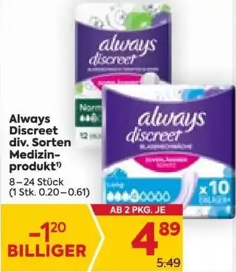Billa Always Discreet div. Sorten Medizin-produkt¹ 8-24 Stück Angebot