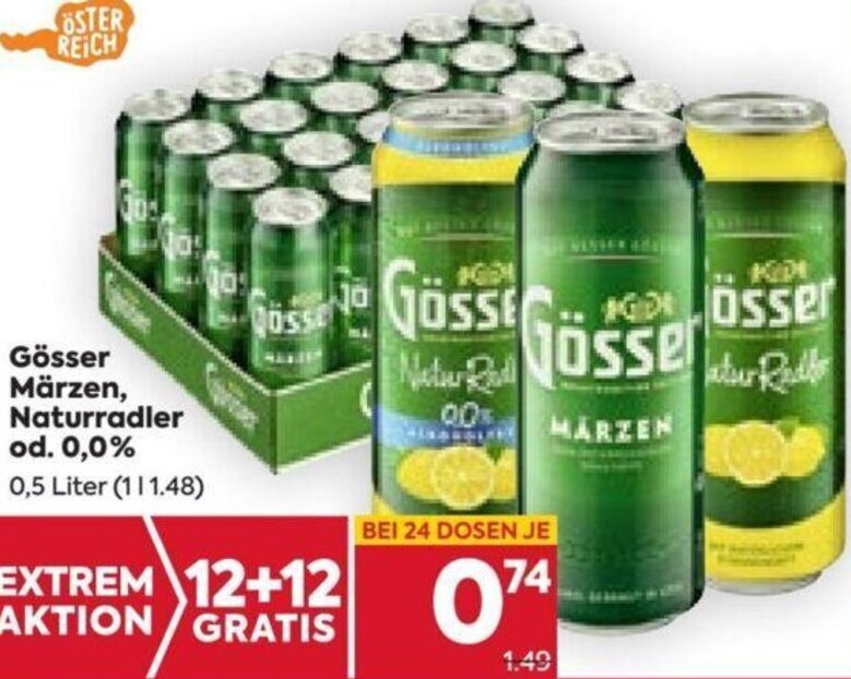 Billa Gösser Märzen, Naturradler od. 0,0% 0,5 Liter Angebot