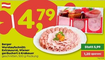 ADEG Berger Wurstaufschnitt: Extrawurst, Wiener geräuchert & Krakauer geschnitten, 500 g Packung Angebot