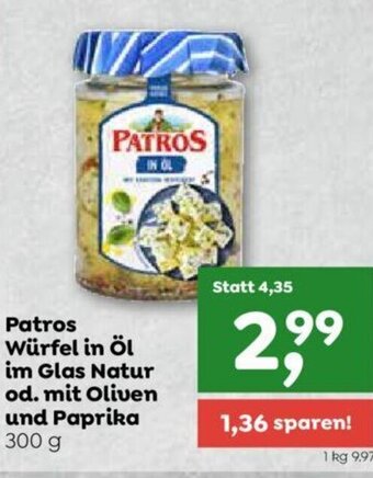 ADEG Patros Würfel in Öl im Glas Natur od. mit Oliven und Paprika 300 g Angebot
