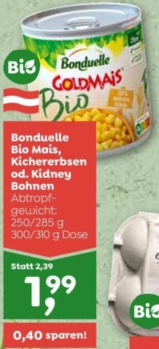 ADEG Bonduelle Bio Mais, Kichererbsen od. Kidney Bohnen Angebot