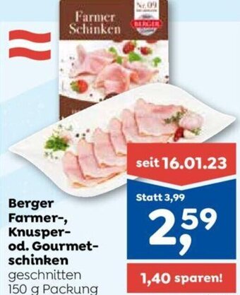 ADEG Berger Farmer-, Knusper-od. Gourmet-schinken geschnitten 150 g Packung Angebot