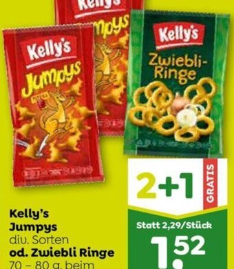 ADEG Kelly's Jumpys diu. Sorten od. Zwiebli Ringe 70 - 80 g, beim Kauf von 3 Stück je Angebot