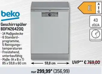 Metro beko Geschirrspüler BDFN264200 Angebot