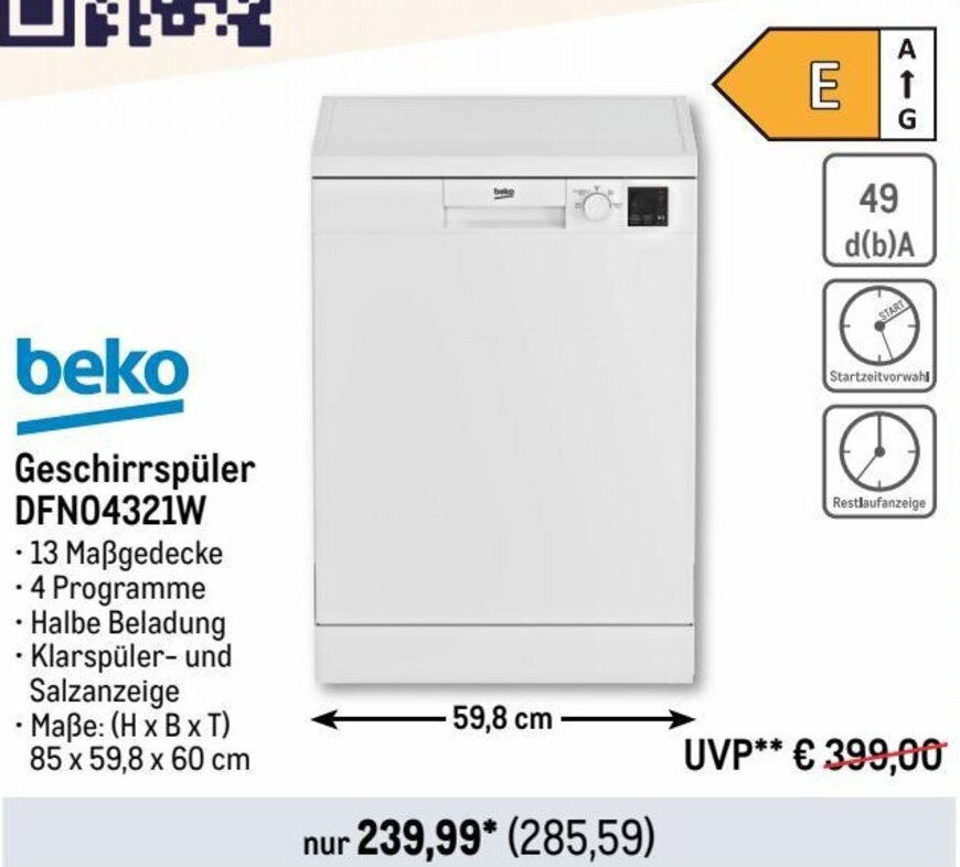 beko Geschirrspüler DFN04321W Angebot bei Metro