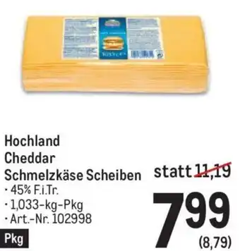 Metro Hochland Cheddar Schmelzkäse Scheiben - 1,033-kg-Pkg Art.-Nr. 102998 Angebot