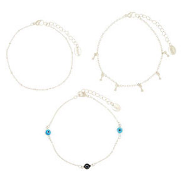 Claire's Silver evil eye anklets - turquoise, 3 pack Angebot
