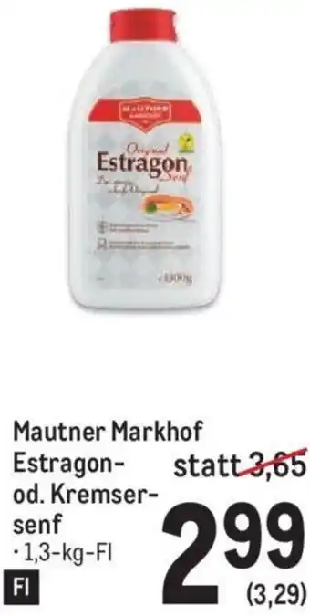 Metro Mautner Markhof Estragon-od. Kremser- senf -1,3-kg-Fl Angebot