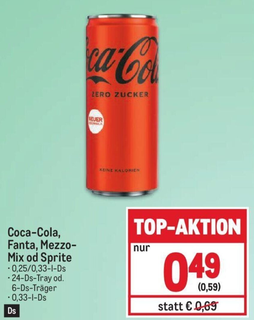 Metro Coca-Cola, Fanta, Mezzo- Mix od Sprite -0,25/0,33-1-Ds • 24-Ds-Tray od. 6-Ds-Träger -0,33-1-Ds Angebot
