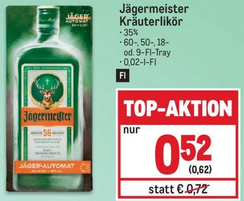 Metro Jägermeister Kräuterlikör Angebot