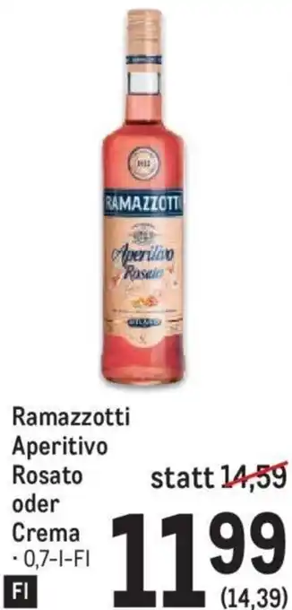 Metro Ramazzotti Aperitivo Rosato oder Crema 0,7-l-FL Angebot