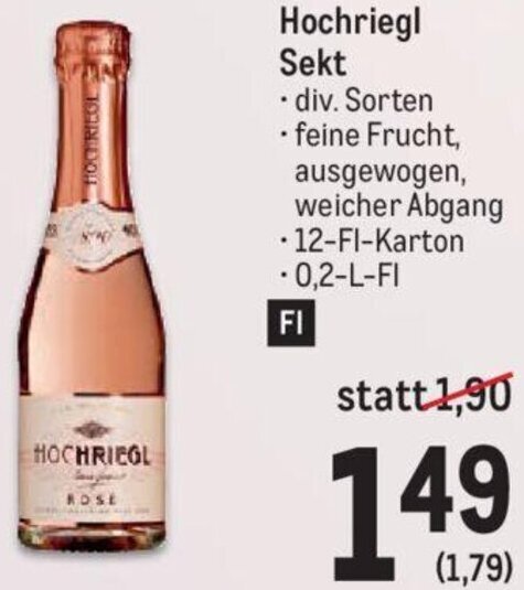 Metro Hochriegl Sekt • 12-Fl-Karton -0,2-L-FI FI Angebot