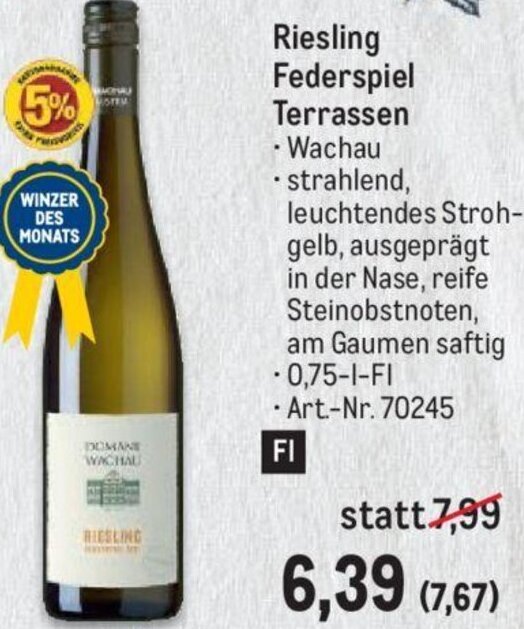 Metro Riesling Federspiel Terrassen 0,75-l-Fl Angebot