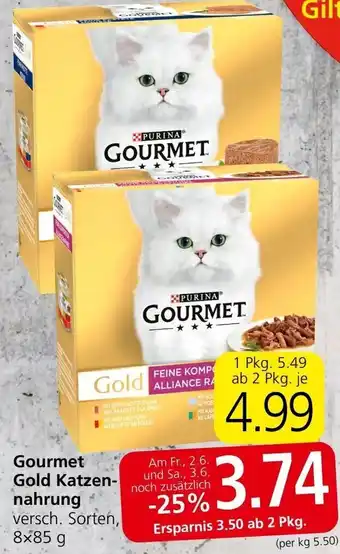 Spar Gourmet Gold Katzennahrung versch. Sorten, 8x85 g Angebot