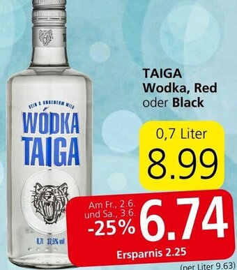 Spar TAIGA Wodka, Red oder Black 0,7 Liter Angebot