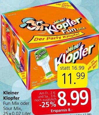 Spar Kleiner Klopfer Fun Mix oder Sour Mix, 25x0,02 Liter Angebot