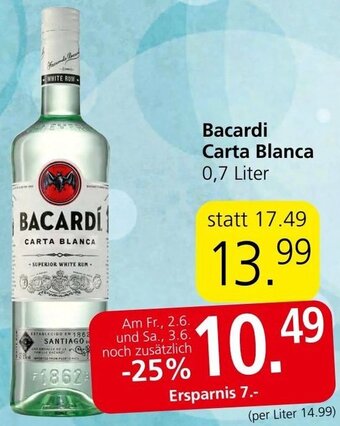 Spar Bacardi Carta Blanca 0,7 Liter Angebot