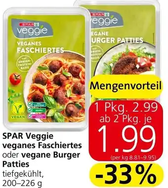 Spar SPAR Veggie veganes Faschiertes oder vegane Burger Patties tiefgekühlt, 200-226 g Angebot