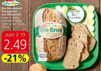 Spar Natur pur Bio-Bauernbrot mit Joghurt aus Österreich, lange Teigruhe, besonders saftig, bleibt länger frisch, 500 g Angebot