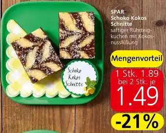 Spar SPAR Schoko Kokos Schnitte saftiger Rührteig-kuchen mit Kokos-nussfüllung Angebot