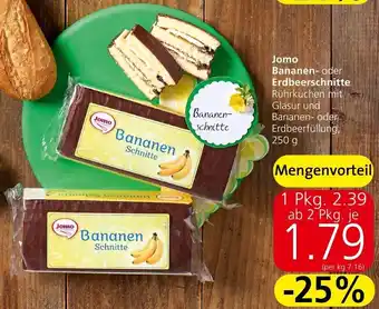 Spar Jomo Bananen- oder Erdbeerschnitte Rührkuchen mit Glasur und Bananen- oder Erdbeerfüllung, 250 g Angebot