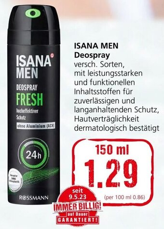 Spar ISANA MEN Deospray 150 ml Angebot