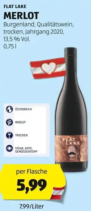 Hofer FLAT LAKE MERLOT 0,75L Angebot