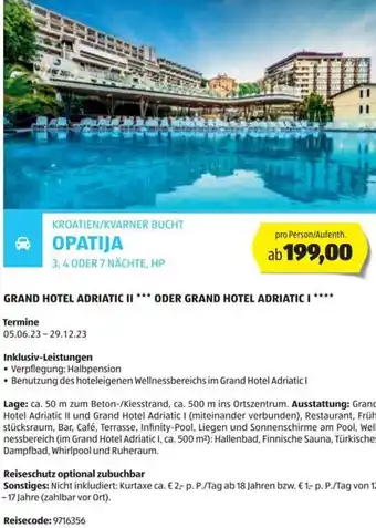 Hofer Reisen KROATIEN/KVARNER BUCHT OPATIJA 3,4 ODER 7 NÄCHTE, HP Angebot
