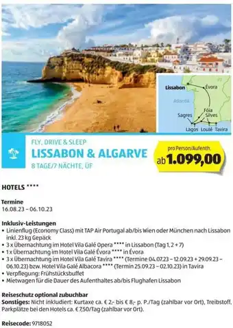 Hofer Reisen FLY, DRIVE & SLEEP LISSABON & ALGARVE 8 TAGE/7 NÄCHTE, ÜF Angebot