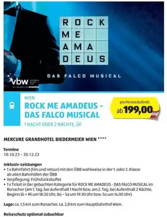 Hofer Reisen WIEN ROCK ME AMADEUS - DAS FALCO MUSICAL 1 NACHT ODER 2 NÄCHTE, ÜF Angebot