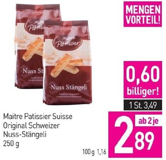 Sutterlüty Maitre Patissier Suisse Original Schweizer Nuss-Stängeli 250 g Angebot