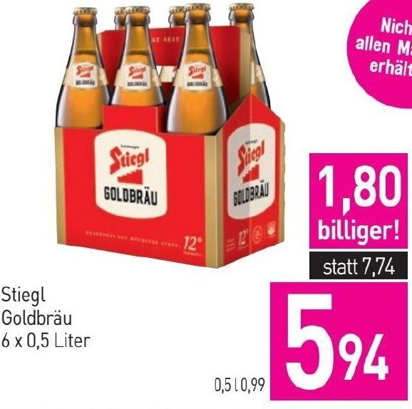 Sutterlüty Stiegl Goldbräu 6 x 0,5 Liter Angebot