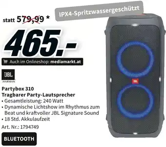 Media Markt JBL Partybox 310 Tragbarer Party-Lautsprecher Angebot