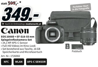 Media Markt Canon EOS 2000D + EF-S18-55 mm Spiegelreflexkamera-Set Angebot