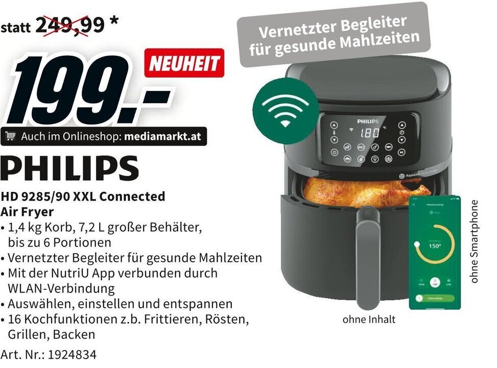 PHILIPS HD 9285/90 XXL Connected Air Fryer Angebot bei Media Markt