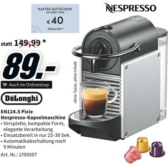 Media Markt DeLonghi EN124.S Pixie Nespresso-Kapselmaschine Angebot