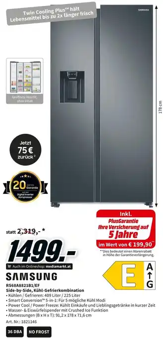 Media Markt SAMSUNG RS68A8821B1/EF Side-by-Side, Kühl-Gefrierkombination Angebot