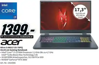 Media Markt acer Nitro 5 AN517-55-78PQ 43,94 cm Gaming Notebook Angebot