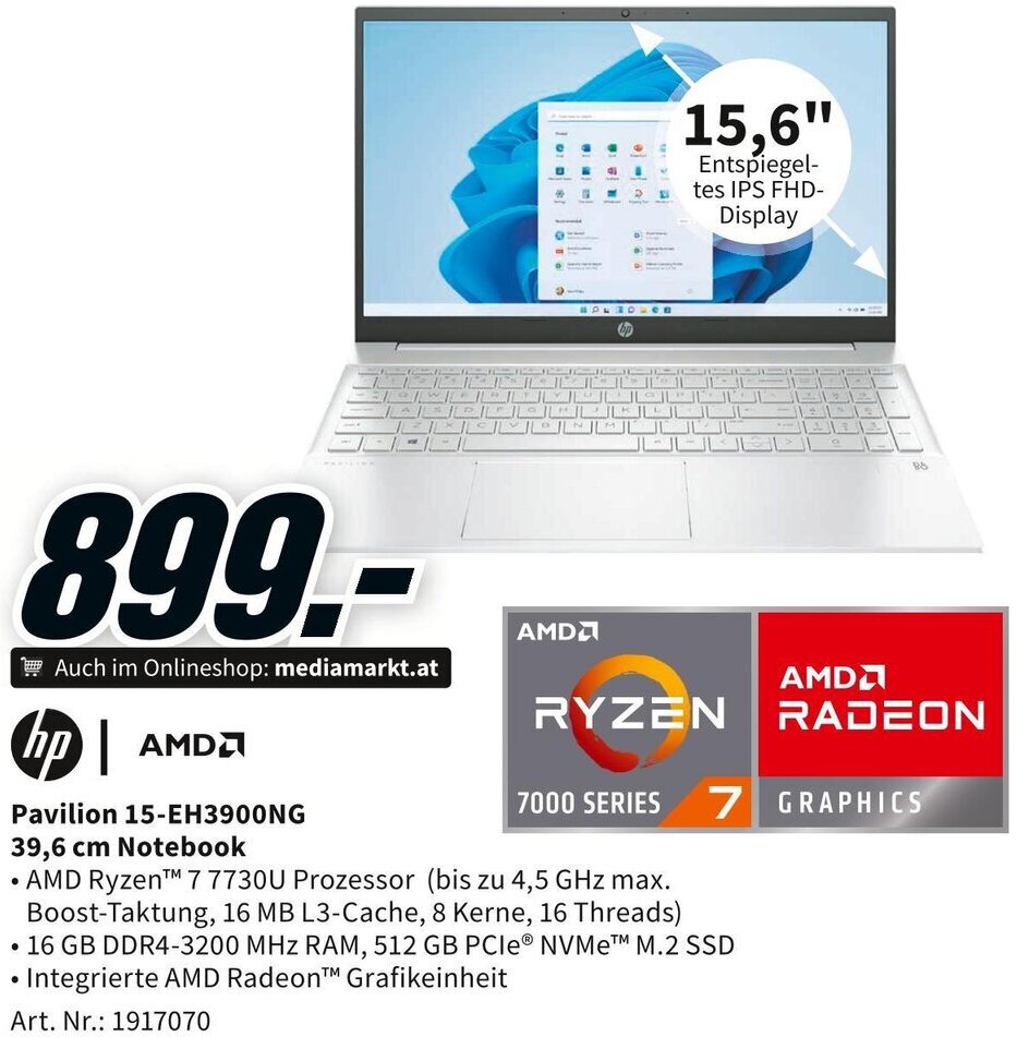 Media Markt hp Pavilion 15-EH3900NG 39,6 cm Notebook Angebot
